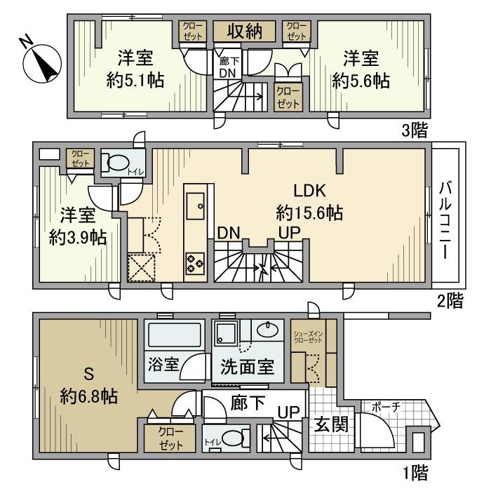 京浜東北・根岸線 大森駅(東京) 徒歩13分 3階建 築4年(3SLDK)の間取り写真
