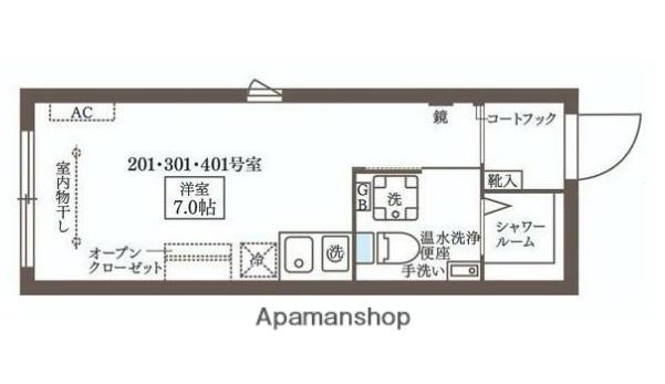COCOCUBE大井町Ⅱ(ワンルーム/4階)の間取り写真