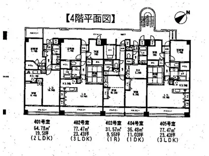 グランデュール千鳥(2LDK/4階)の間取り写真