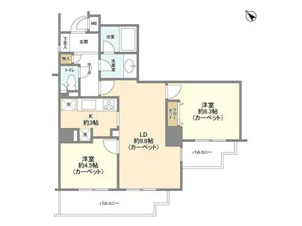 東急ドエルアルス池尻(2LDK/3階)の間取り写真