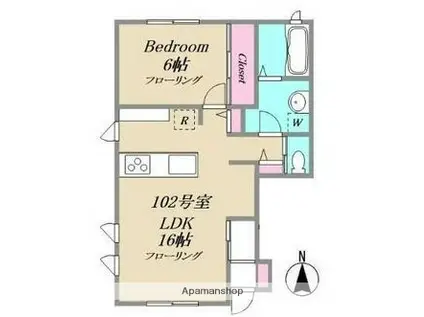 MJメゾンB棟(1LDK/1階)の間取り写真