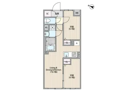GRANPASEO中野Ⅲ(2LDK/1階)の間取り写真