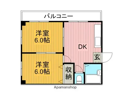ツインタワーズイン(2DK/2階)の間取り写真