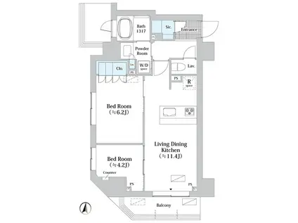 JP NOIE 錦糸町(2LDK/3階)の間取り写真