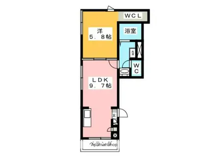 SUN ROOM(1LDK/2階)の間取り写真