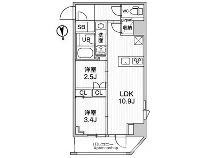 NIDO SHIN-OKACHIMACHI(2LDK/3階)の間取り写真