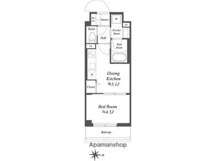 ドゥーエ亀戸Ⅱ(1DK/4階)の間取り写真