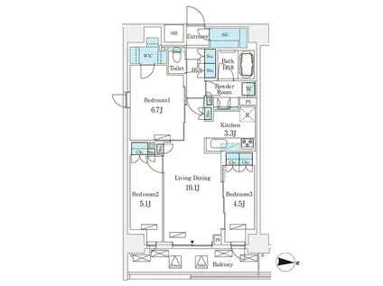 フロンティアレジデンス錦糸公園(3LDK/6階)の間取り写真