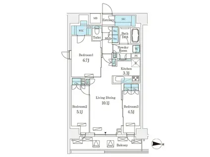 フロンティアレジデンス錦糸公園(3LDK/2階)の間取り写真