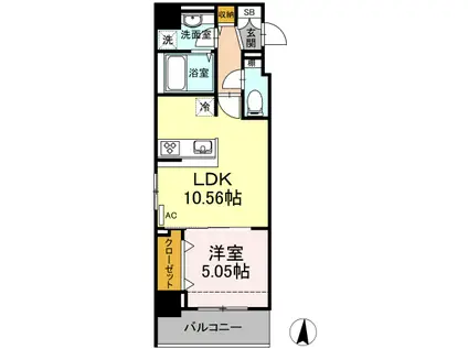 ポラリス菊川(1LDK/6階)の間取り写真