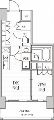 シーズンフラッツ上野稲荷町(1DK/4階)の間取り写真