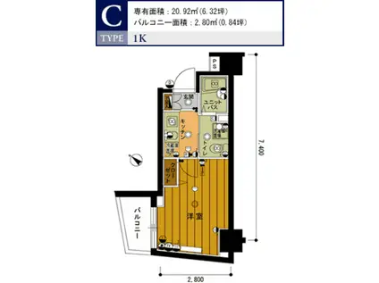 スカイコート池袋第7(1K/11階)の間取り写真