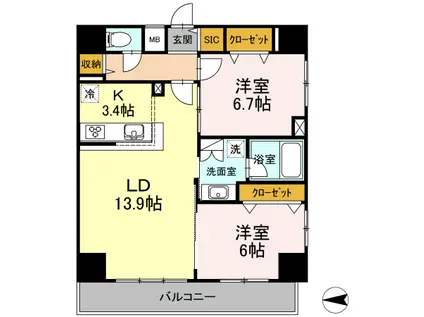 D-ROOM早稲田(2LDK/10階)の間取り写真