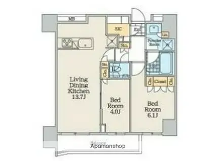 クレストコート中野富士見町(2LDK/5階)の間取り写真