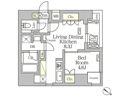 アジールコート松濤(1LDK/6階)の間取り写真