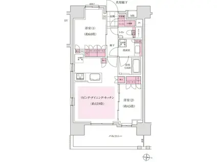 ディームス木場(2LDK/1階)の間取り写真