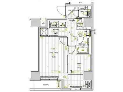PREMIUM CUBE 両国DEUX(1LDK/4階)の間取り写真