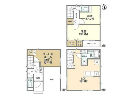 総武・中央緩行線 本八幡駅 徒歩19分 3階建 築2年(2SLDK)の間取り写真