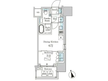 パークアクシス浦安(1DK/9階)の間取り写真