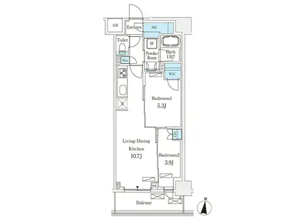 フロンティアレジデンス錦糸公園(2LDK/6階)の間取り写真