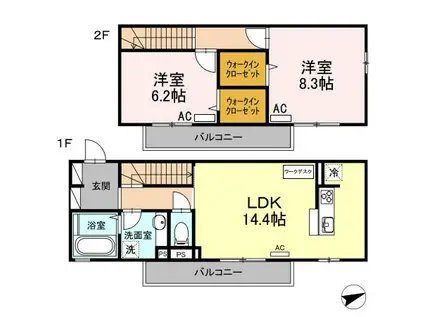 ディアコート本木(2LDK/2階)の間取り写真