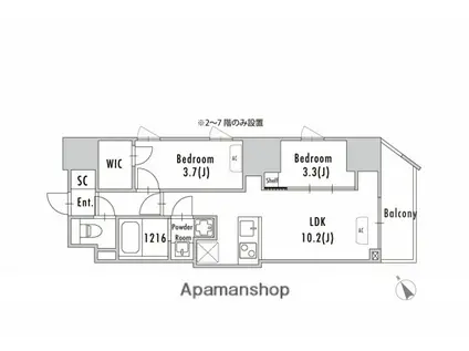 GRAN PASEO蔵前2(2LDK/14階)の間取り写真