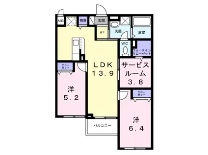 アリーサコート セント(2LDK/3階)の間取り写真