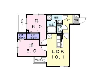 アリーサコート セント(2LDK/1階)の間取り写真