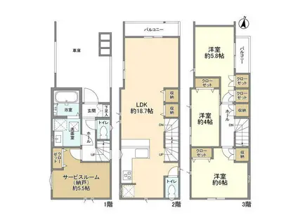 東京都新宿線 一之江駅 徒歩18分 3階建 築1年(3SLDK)の間取り写真