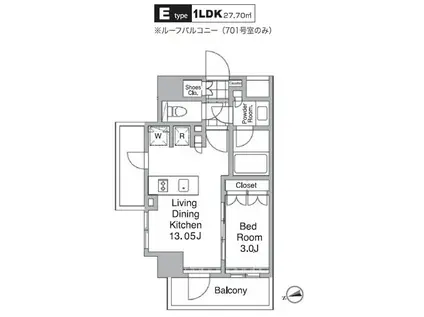 レジディア目黒Ⅳ(1DK/7階)の間取り写真