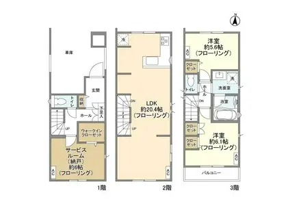 東急池上線 久が原駅 徒歩4分 3階建 築3年(2SLDK)の間取り写真