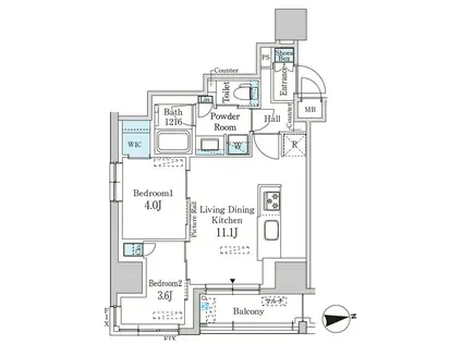 パークアクシス神田レジデンス(2LDK/4階)の間取り写真