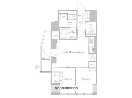 コスモグラシア池田山(2LDK/14階)の間取り写真