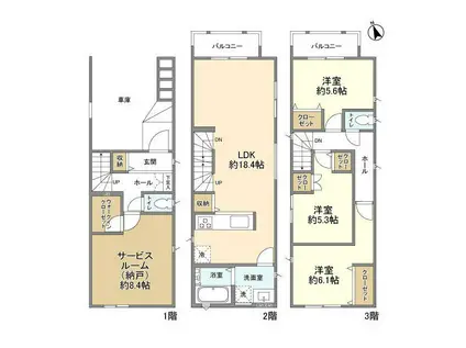 東急大井町線 二子新地駅 徒歩13分 3階建 築1年(3SLDK)の間取り写真