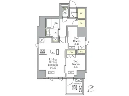 MFPRコート日本橋馬喰町(2LDK/12階)の間取り写真