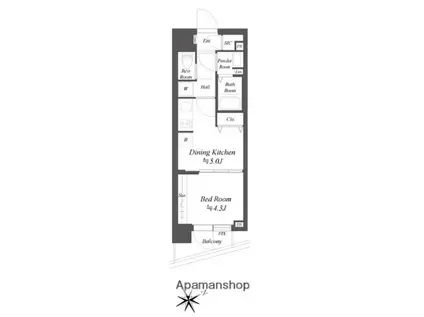 ブランシエスタ品川大井町パークエッジ(1DK/4階)の間取り写真