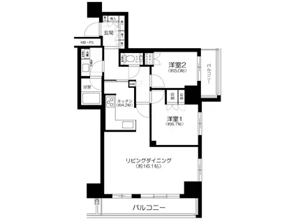 ザ・パークハウス新宿タワー(2LDK/14階)の間取り写真