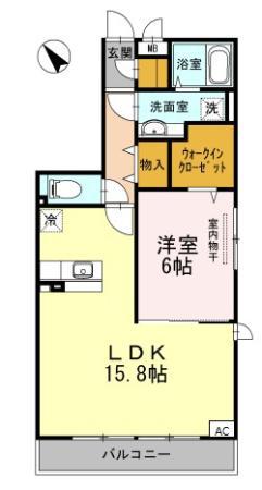 D-ROOM上馬(1LDK/3階)の間取り写真