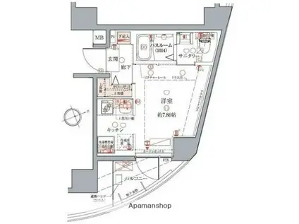 クレヴィスタ武蔵小山(ワンルーム/6階)の間取り写真