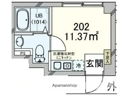 プラシード(ワンルーム/2階)の間取り写真
