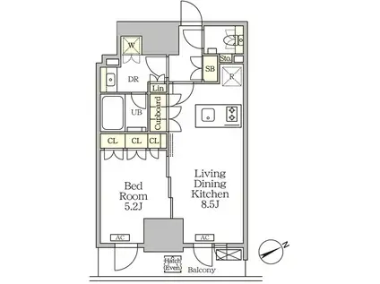 ザ・パークハビオ大森山王(1LDK/6階)の間取り写真