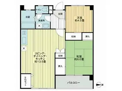 京王電鉄京王線 調布駅 徒歩4分 10階建 築55年(2LDK/7階)の間取り写真
