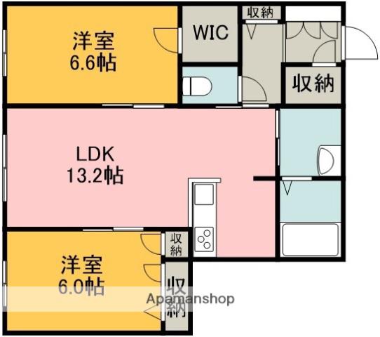 ドゥーヴェパルモア(2LDK/1階)の間取り写真