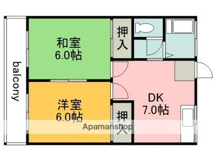 第1ハイツ太田(2DK/2階)の間取り写真