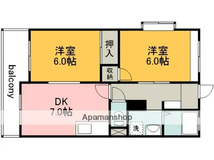 メゾン多摩(2DK/4階)の間取り写真