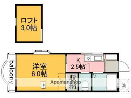 カサデューク調布ヶ丘(1K/2階)の間取り写真