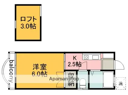 カサデューク調布ヶ丘(1K/2階)の間取り写真