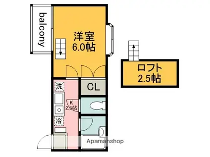 コジーコート(1K/2階)の間取り写真