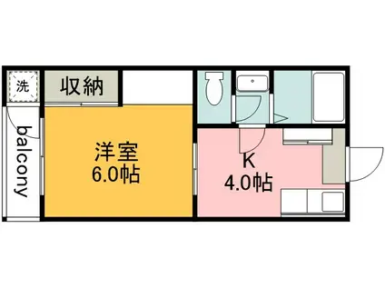 オークハイム(1K/2階)の間取り写真
