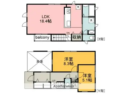 京王電鉄京王線 調布駅 徒歩7分 2階建 築4年(2LDK)の間取り写真